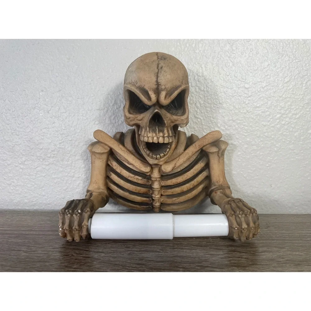 DWK Skeleton Toilet Paper Holder Gothic Halloween Bathroom Decor Polyresin